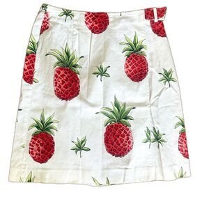 Talbots Pineapple Cotton Stretch Skirt Size 6 White/Pink